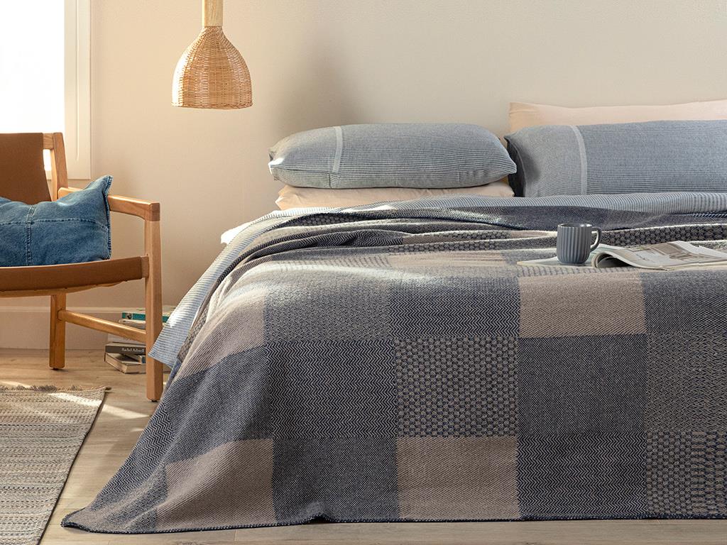 Modern Patch Bumbac Single Pătură 150*200 Cm Albastru închis