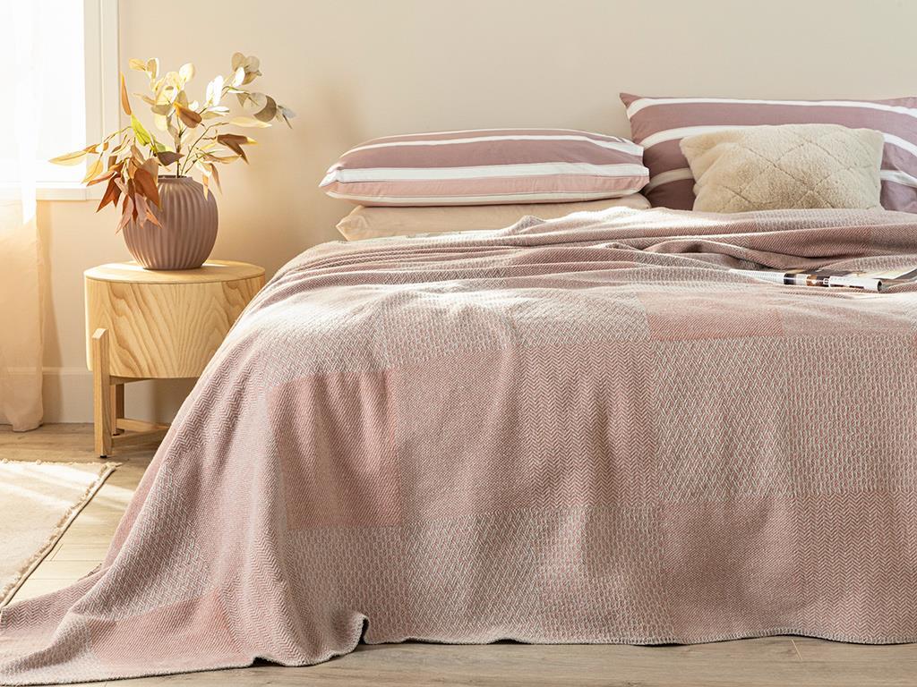 Modern Patch Cu Bumbac Double Pătură 200x220 cm Pudră