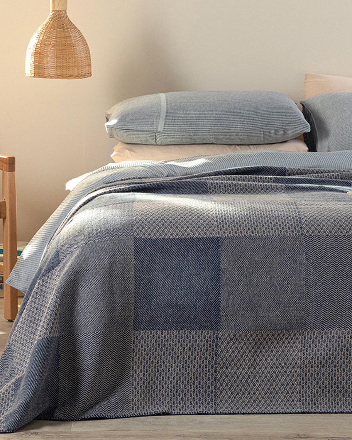 Modern Patch Cu Bumbac Double Pătură 200x220 cm Bleumarin