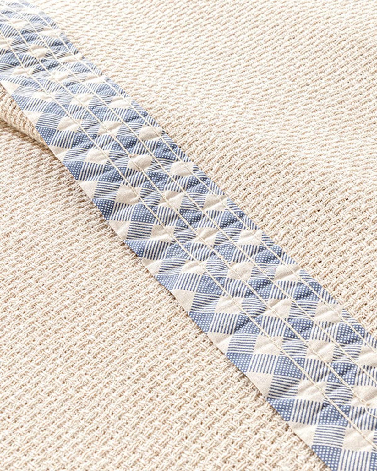 Modern Plaid Piped Double Size Summer Blanket Set 200x220 cm Beige