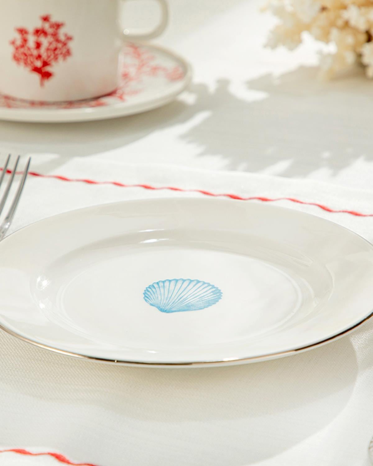 Mussel bone porcelain Dessert Plate 17 cm White-Blue