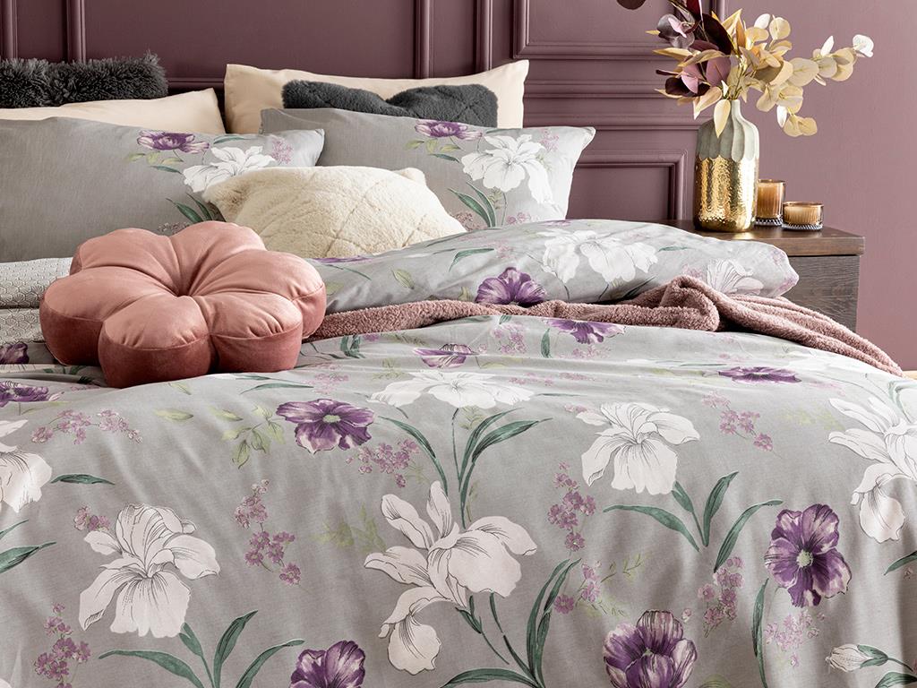 Mystic Iris Bumbac Super King Set Lenjerie De Pat 260x220 cm Gri