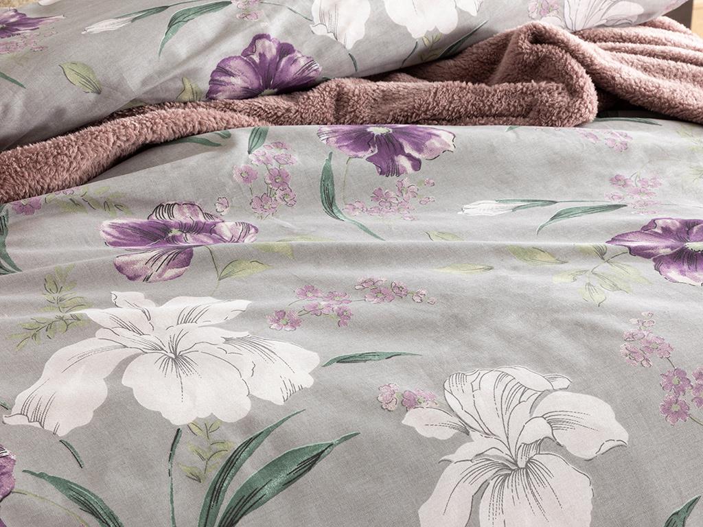 Mystic Iris Bumbac Super King Set Lenjerie De Pat 260x220 cm Gri