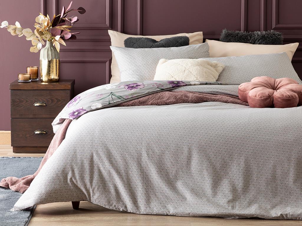 Mystic Iris Bumbac Super King Set Lenjerie De Pat 260x220 cm Gri