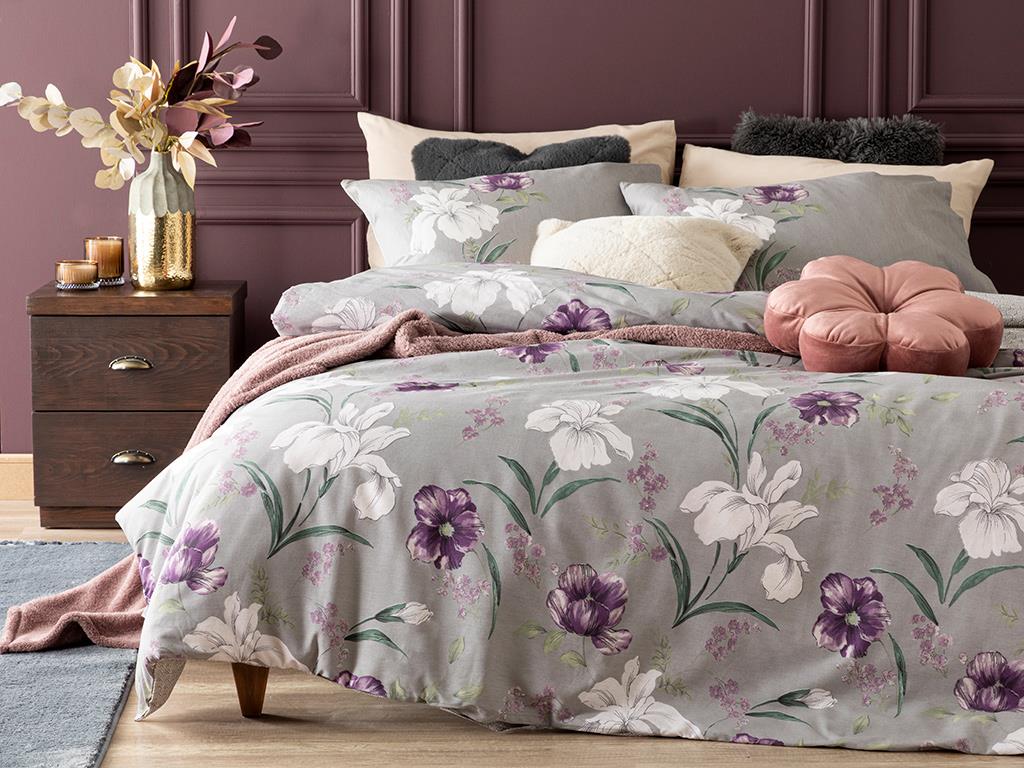 Mystic Iris Bumbac Super King Set Lenjerie De Pat 260x220 cm Gri