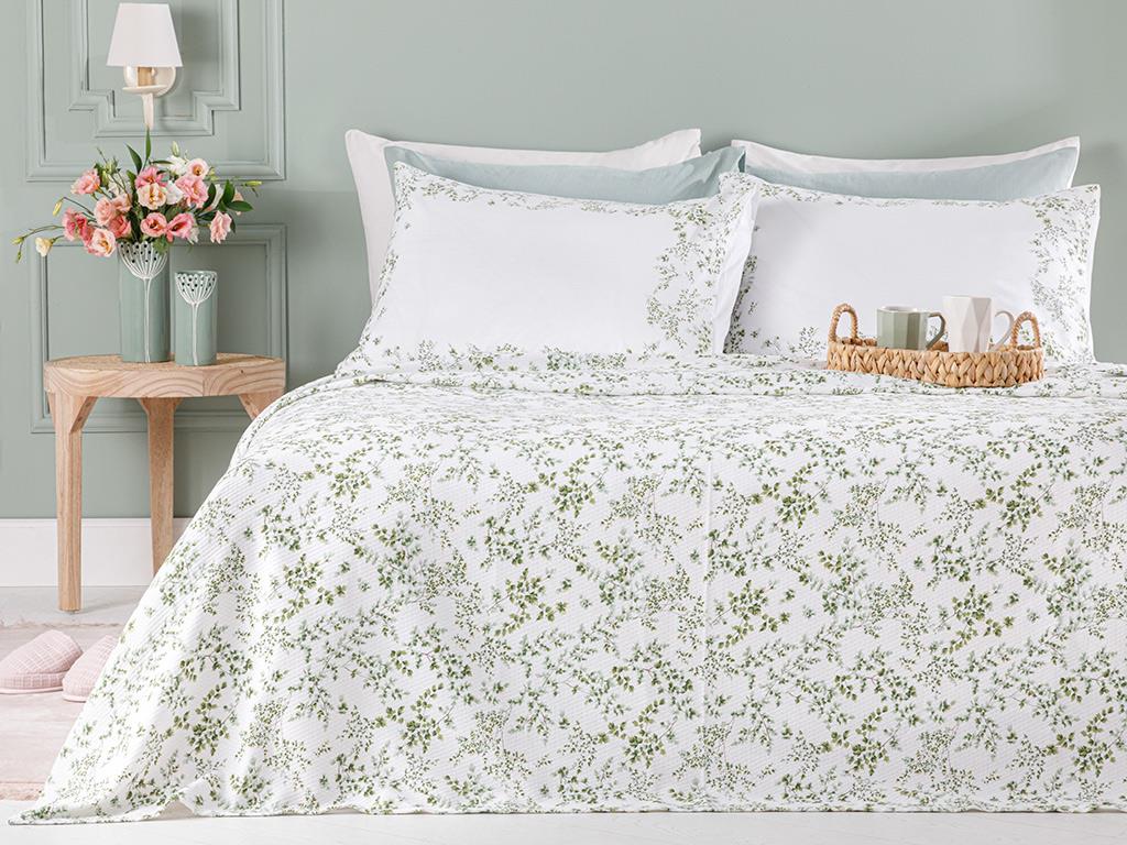 Natur  Cu imprimeu Persoană dublă  SET CUVERTURĂ 200x220 cm Mint-lilac-roz