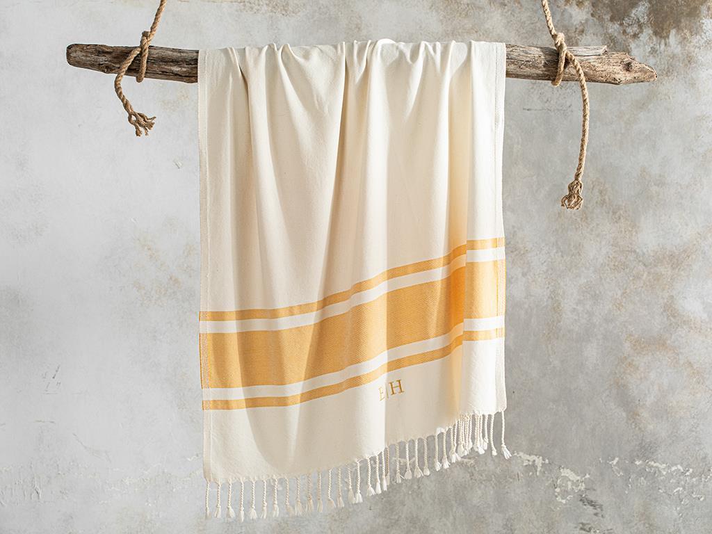 Natural Cottony embroidered Peshtemal 90x150 cm Yellow