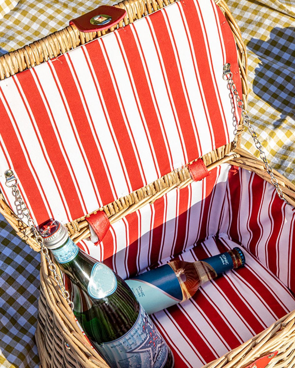 Natural Day Straw Picnic Basket 31x26x25 cm Red-Beige