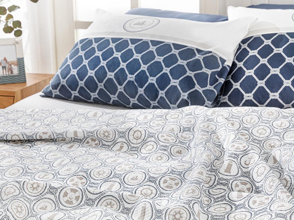 NAUTICAL  Cu imprimeu Persoană dublă  SET CUVERTURĂ 200x220 cm Albastru inchis