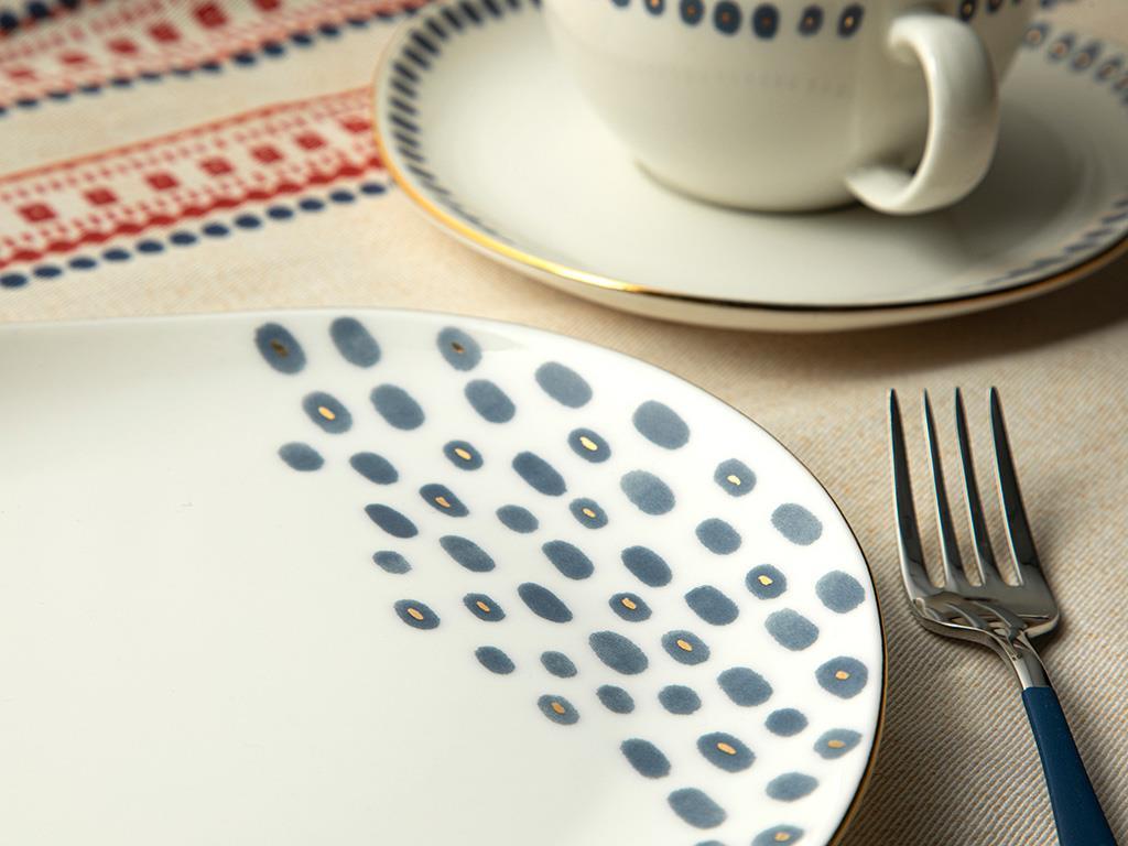 Navy Dots Porcelain Cake Plate 20 cm Blue - White