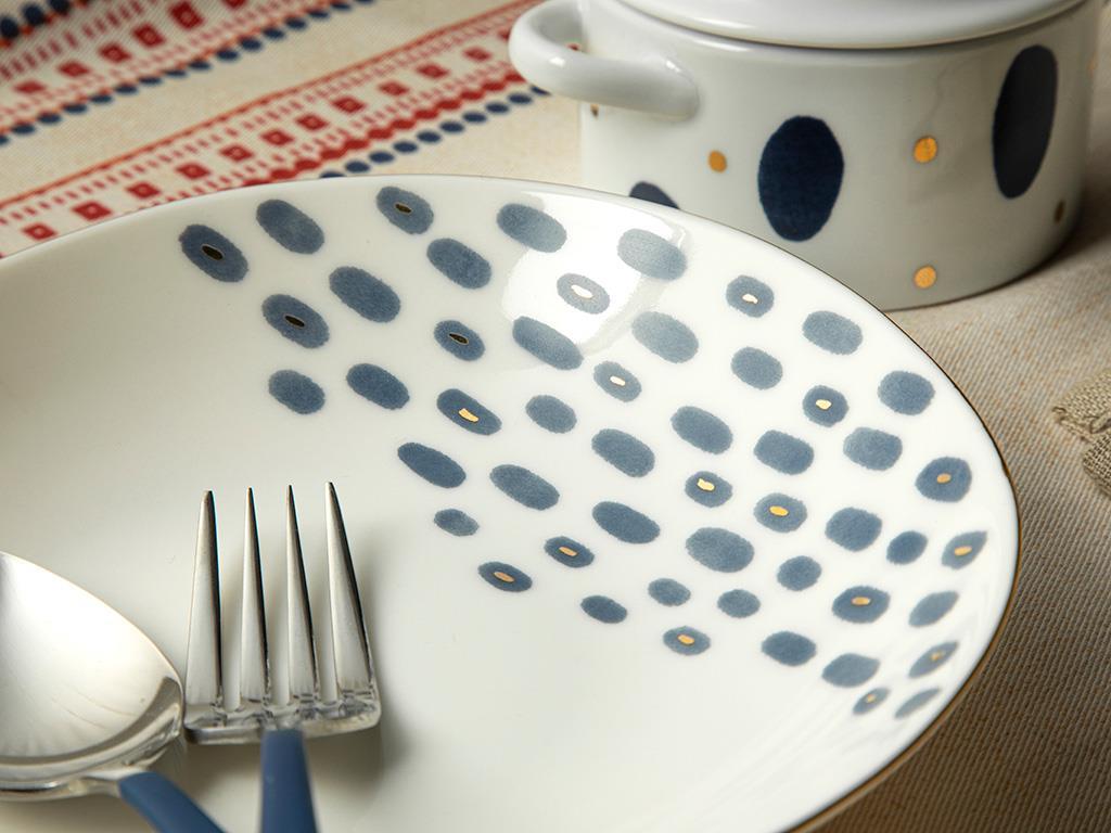 Navy Dots Porcelain Cake Plate 20 cm Blue - White