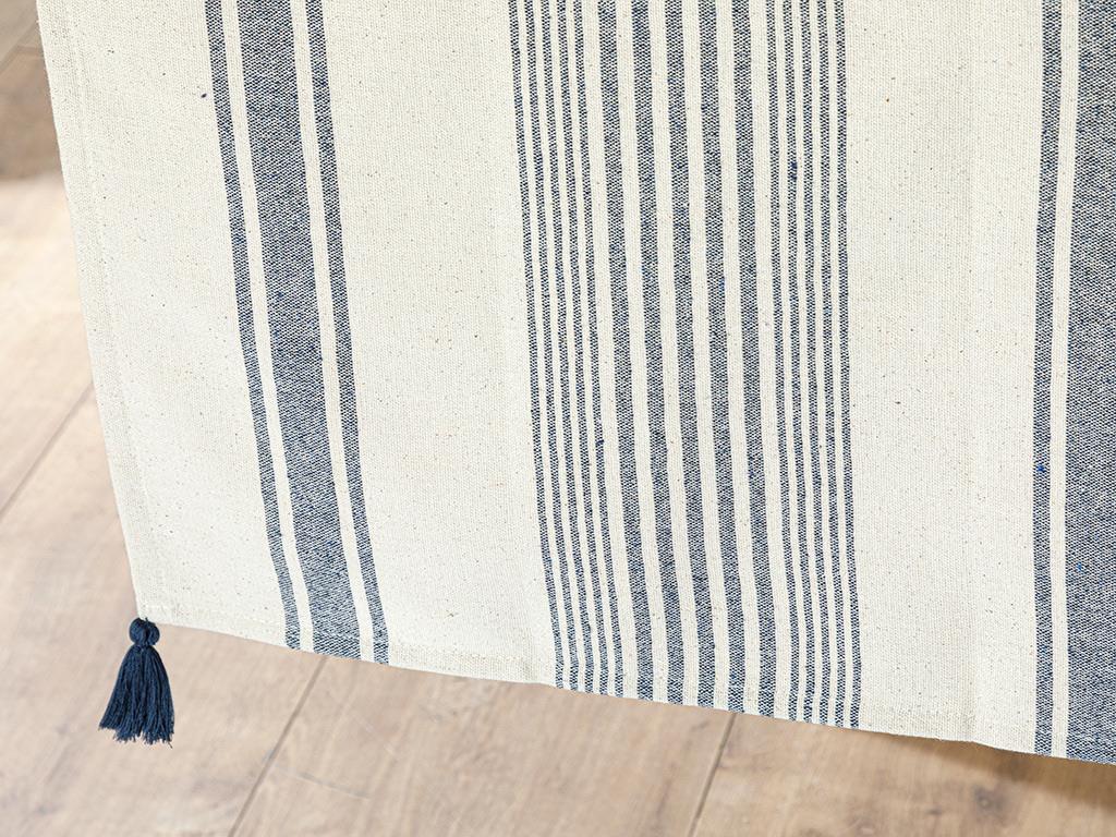 Nola Cotton Fringed Runner 40x150 cm Navy Blue - Cream