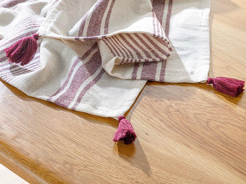 Nola Cotton Fringed Runner 40x150 cm Cream - Maroon