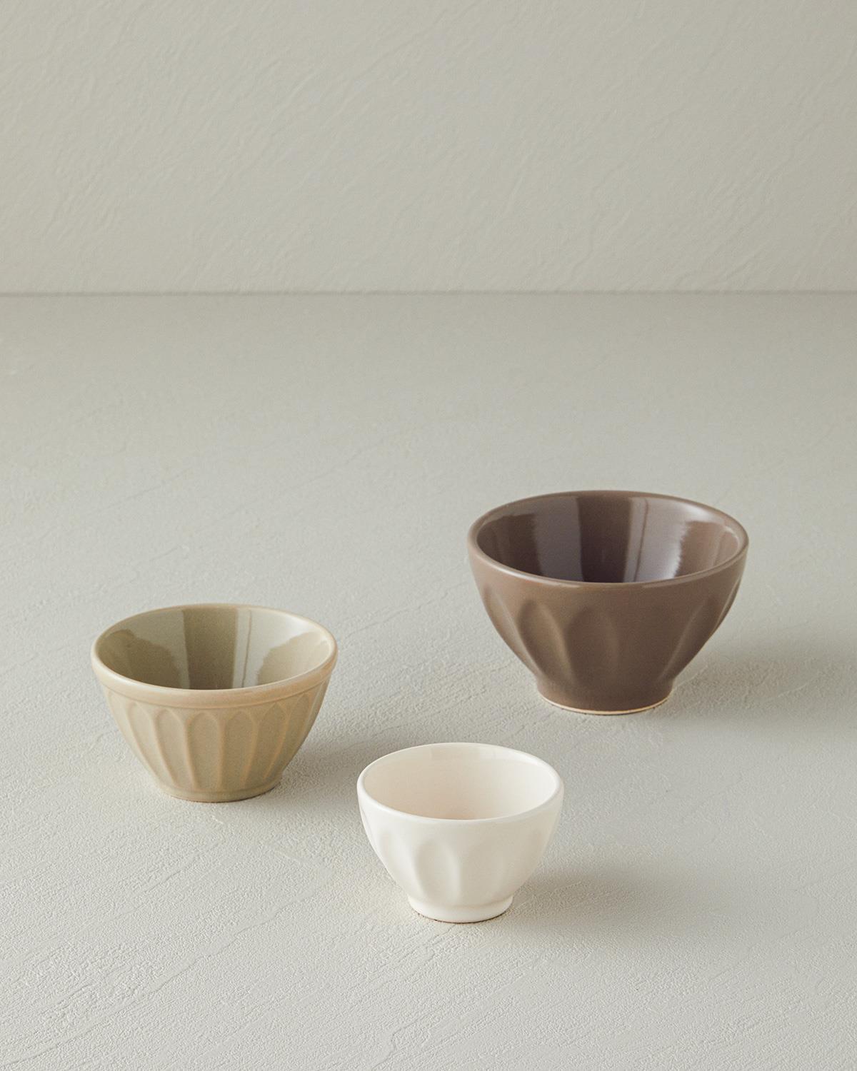 nud Ceramică Cu 3 Piese Bol 7-9-10 cm Crem - Bej - Maro