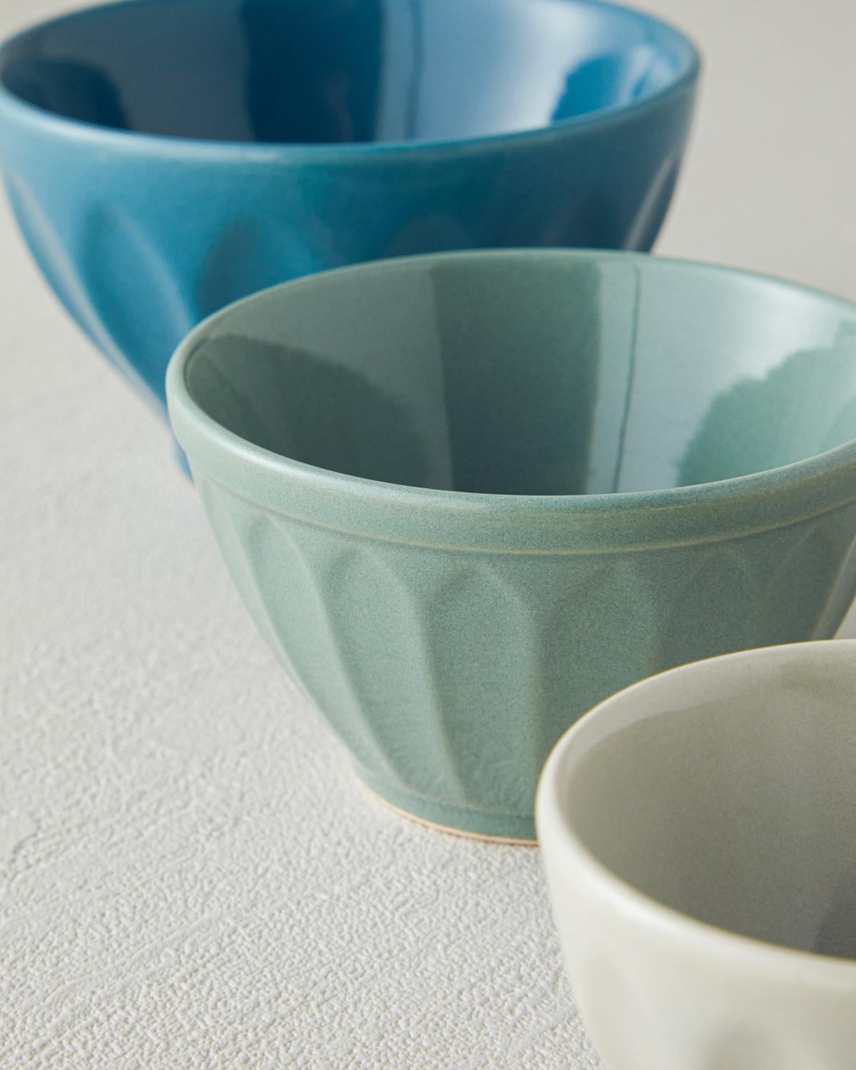 nud Ceramică Cu 3 Piese Bol 7-9-10 cm Gri - Verde - Albastru