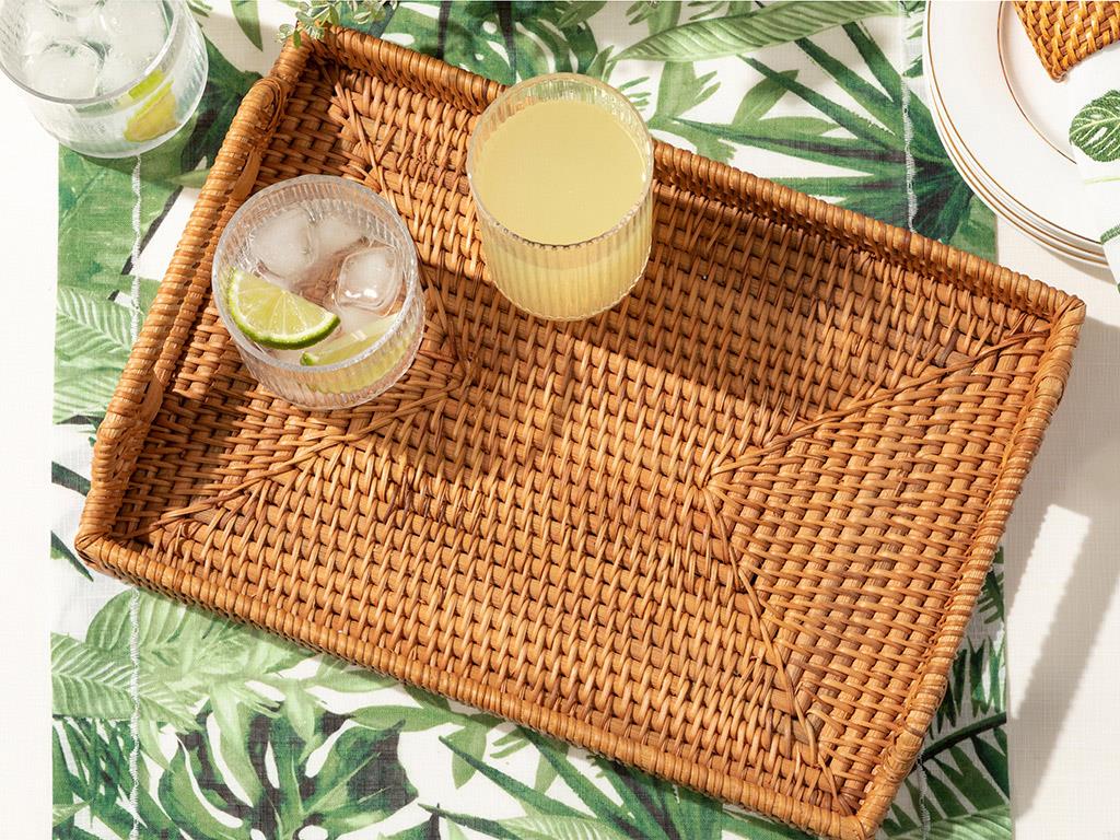 Nude Rattan Rectangular Tray 34X24X4 CM Light Brown.