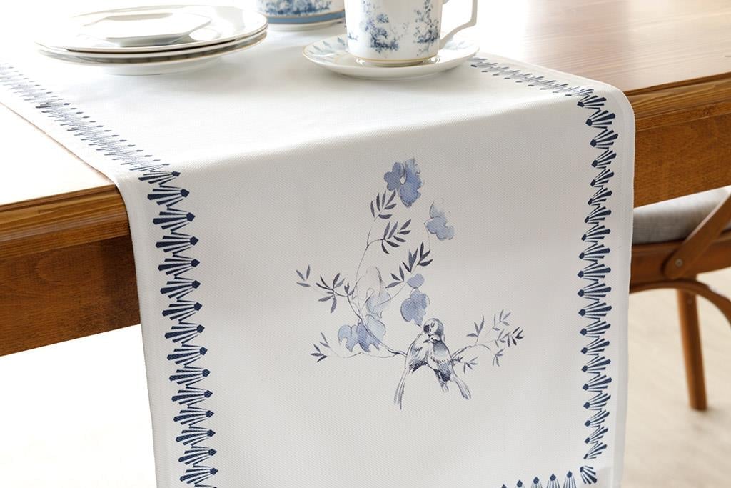 Tual Polyester Rectangular Runner 40x150 cm White - Blue