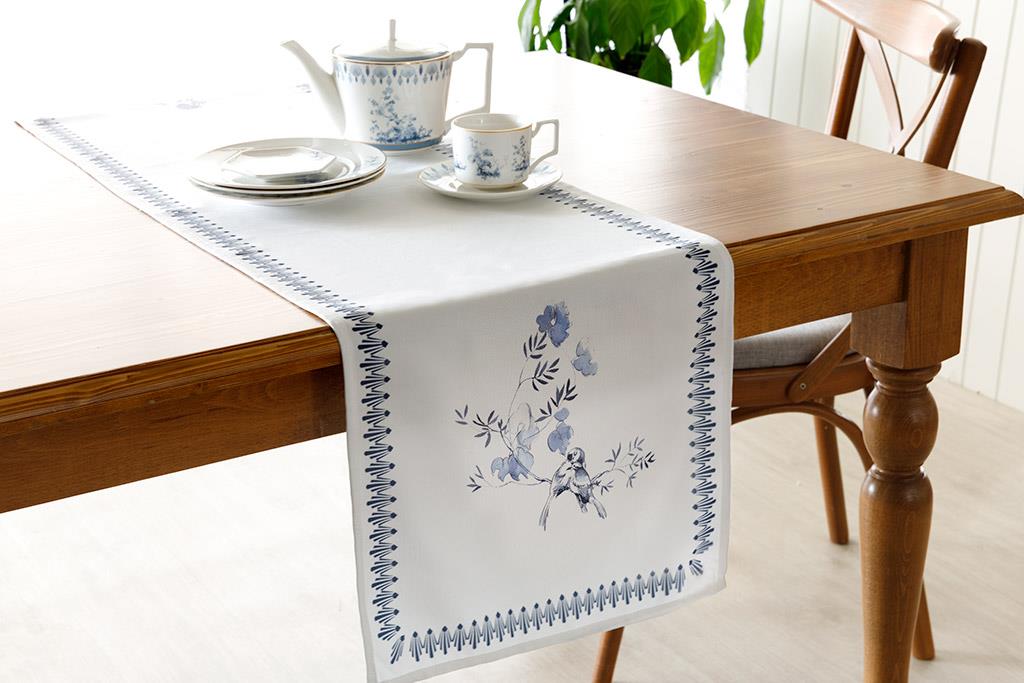 Tual Polyester Rectangular Runner 40x150 cm White - Blue