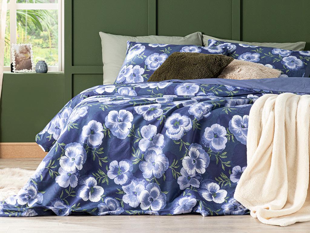 Pansy Bloom Cottony Double Person  SET LENJERIE DE PAT 200x220 cm Albastru Închis