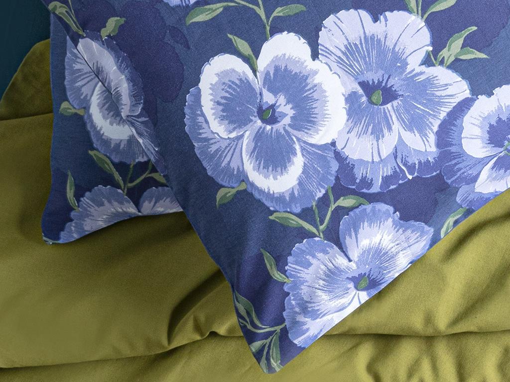 Pansy Bloom Cotton 2 pcs Pillow Case 50x70 cm Dark Blue