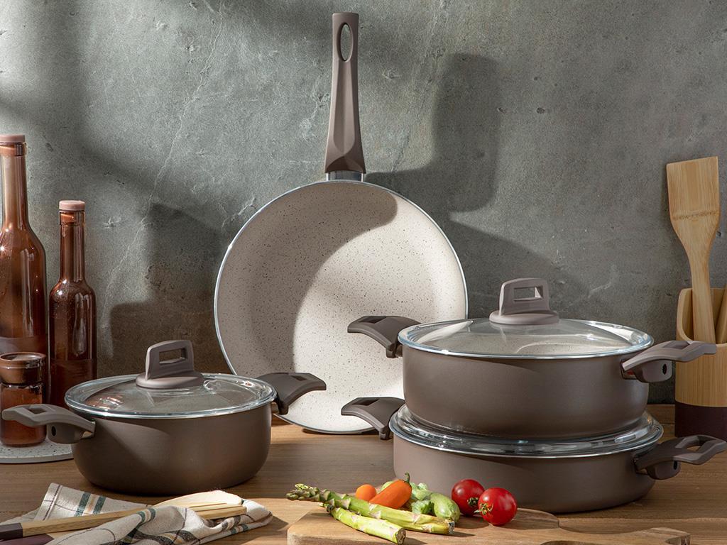 Paol Granite 7 Pieces Cookware Set 20-24-26-26 cm Gray
