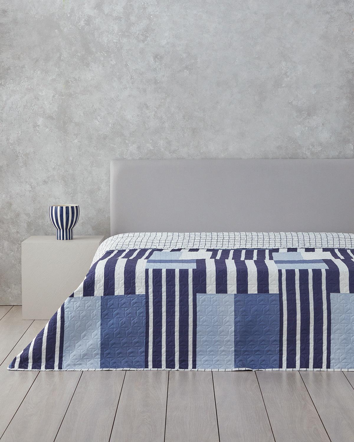 Patch Line Single Cuvertură Multifuncțională 160x220 cm Bleumarin