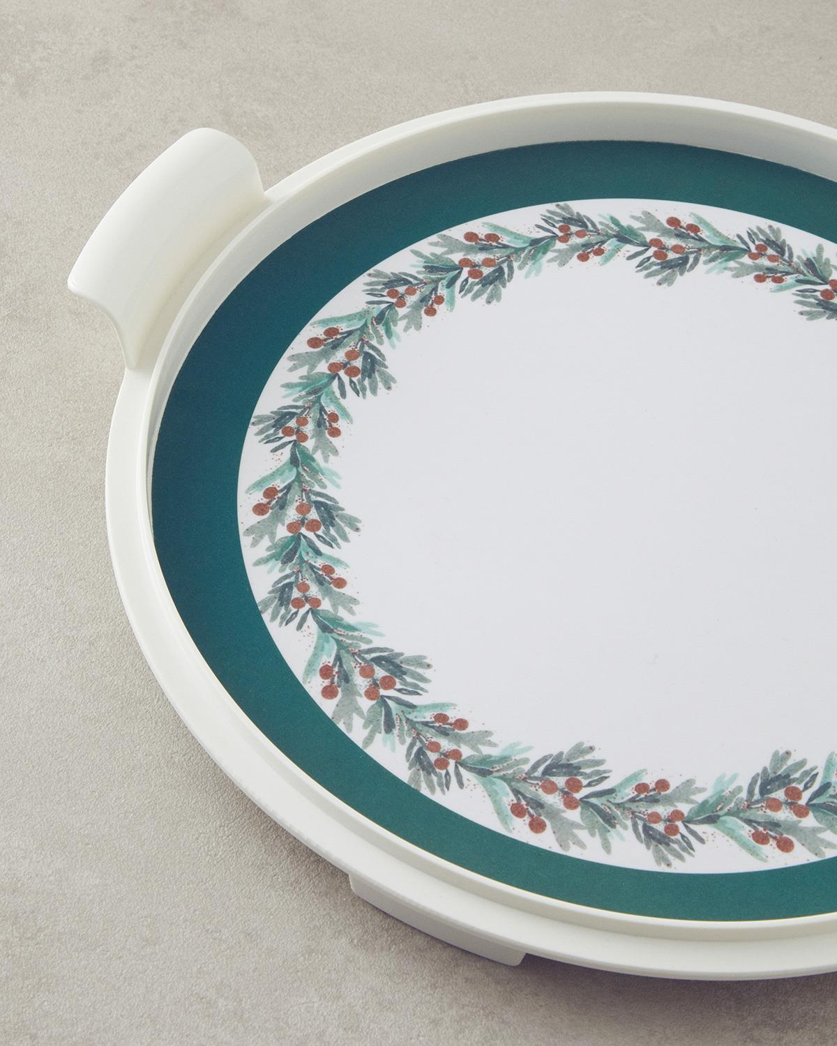Pine Tree Forest Melamine Cake Bell Glass 31 cm Koyu Yeşil