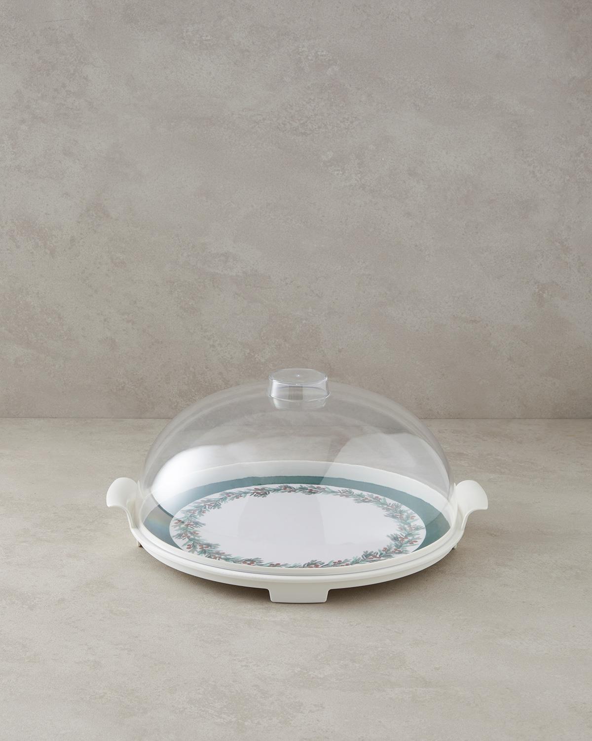Pine Tree Forest Melamine Cake Bell Glass 31 cm Koyu Yeşil