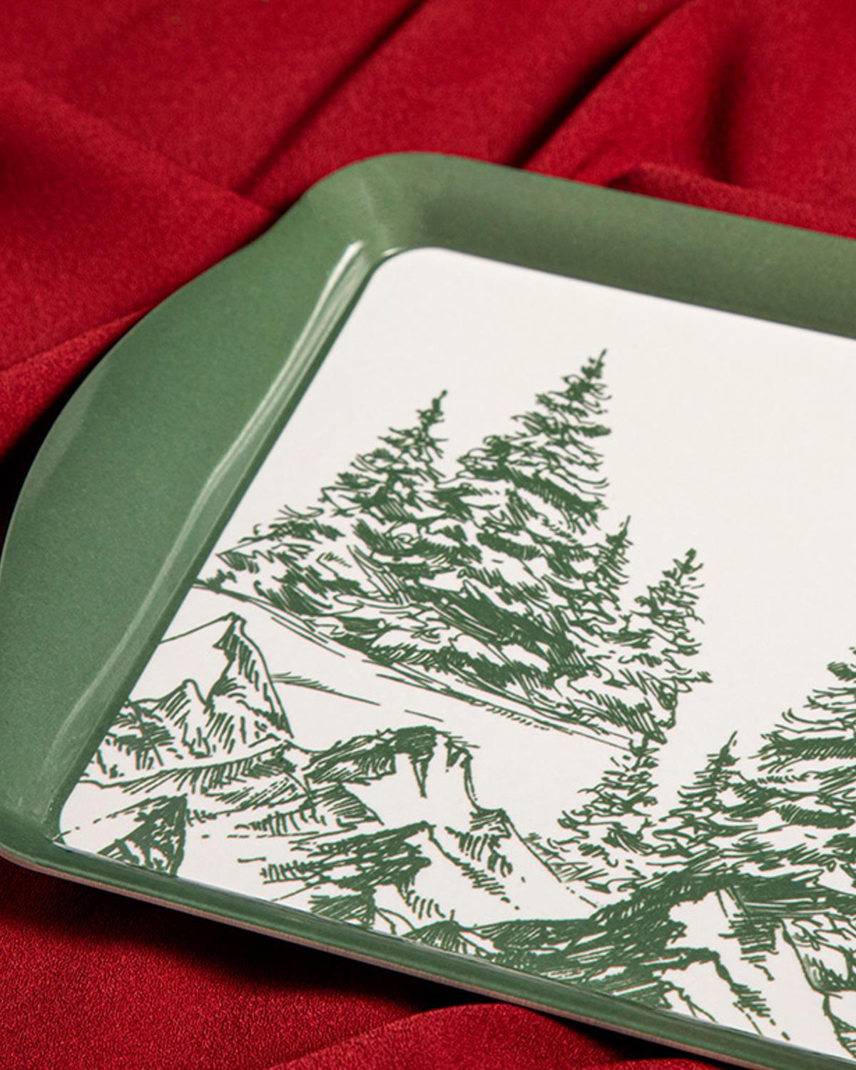 Pine Tree Forest Melamine Tray 37x18 cm Koyu Yeşil