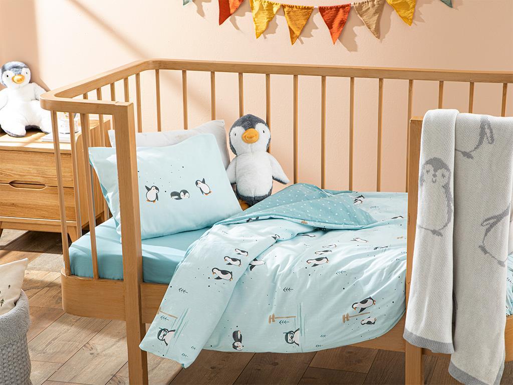 Pinguin Mic Cottony Set De Pat Bebe 100*150 Cm Mentă