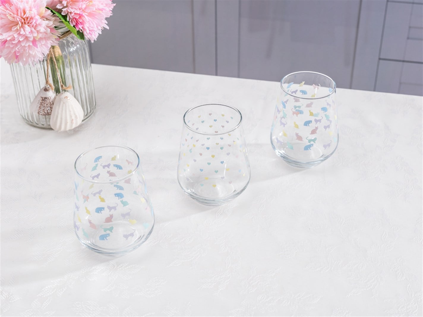 Pisici Lovers Pastel  3 set 425 ml Roz