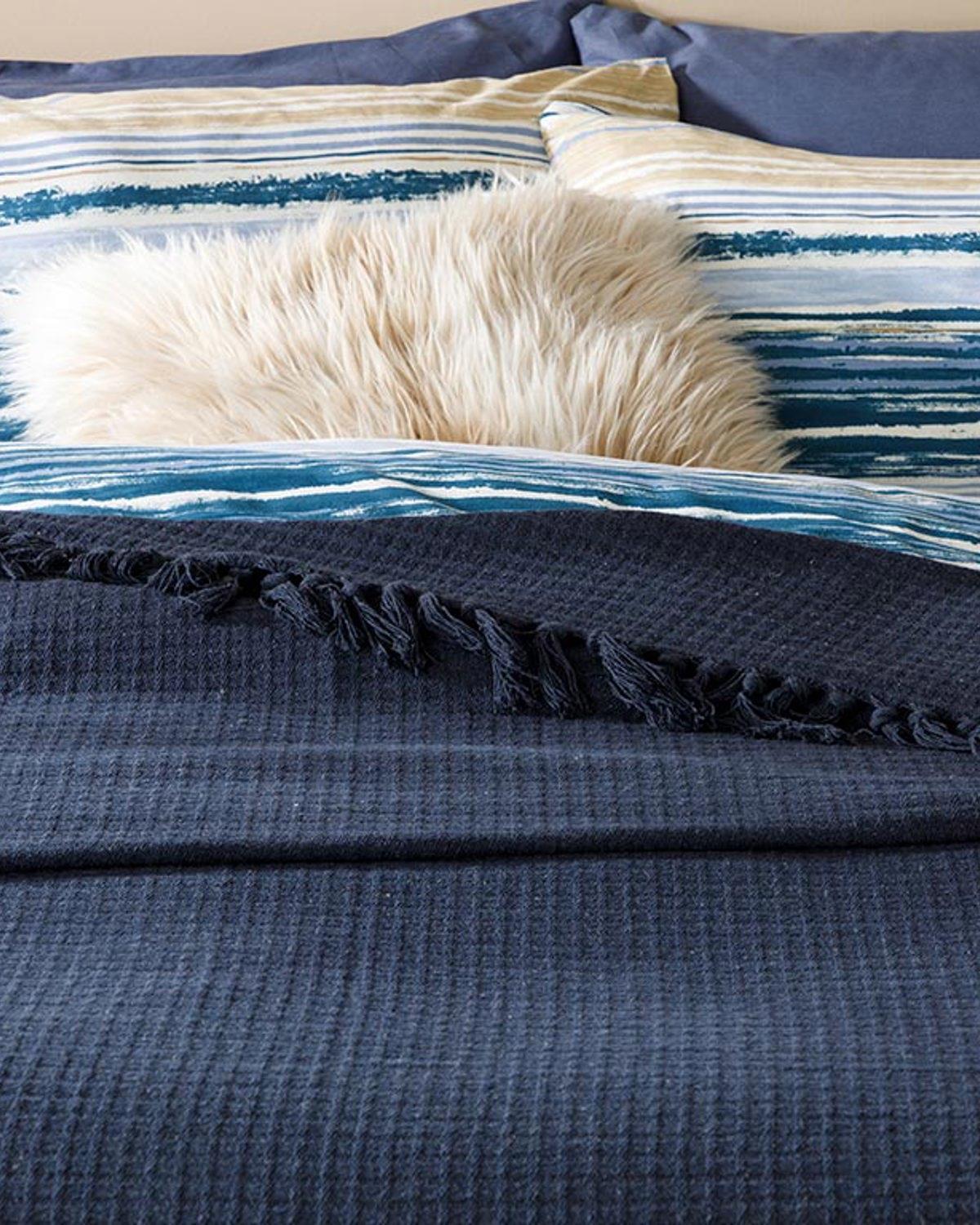 Plaid Țesătură Double Cuvertură Pat 240x260 cm Bleumarin