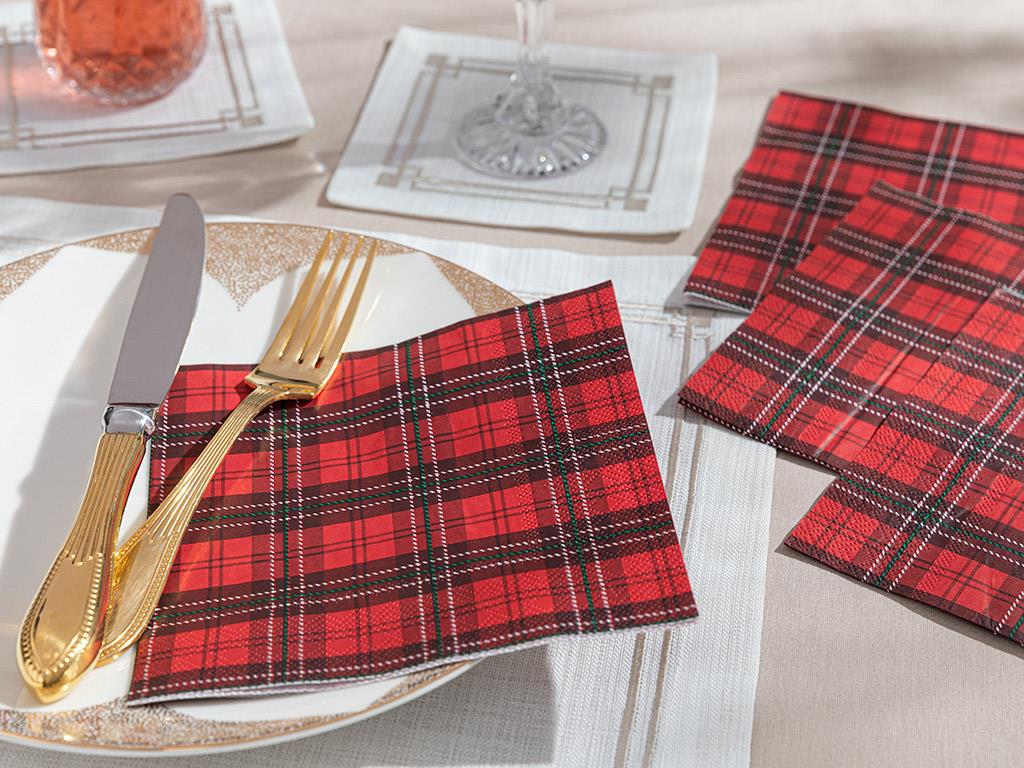 Plaid Paper 20 Set Tissue Napkin 33x33 cm Red