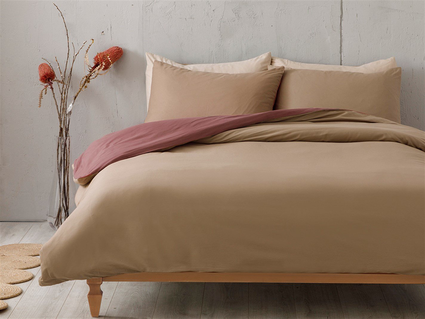 Plain 52 Tel / 132 Numărul de fir Meniu mare 240x220 cm Rose-Khaki