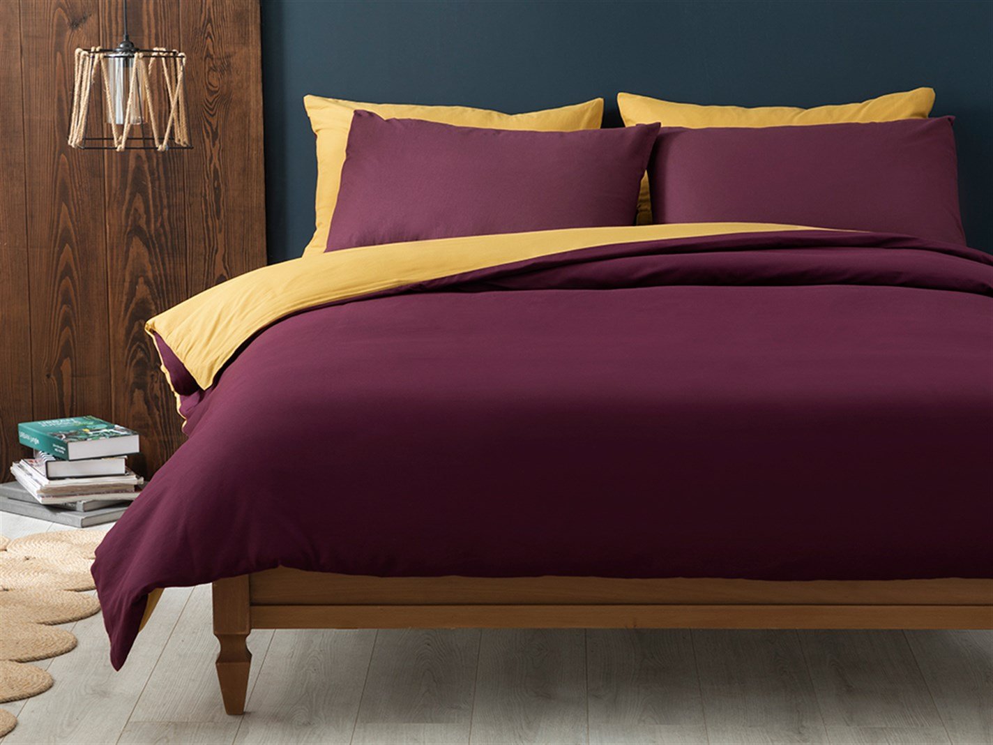 Plain 52 Tel / 132 Numărul de fir Persoană dublă 200x220 cm Muștar-Damson