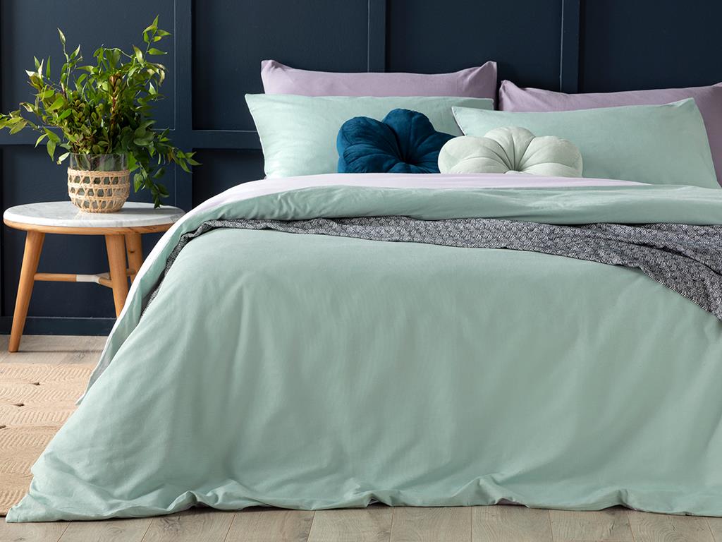 Plain Bumbac Double Person  SET LENJERIE DE PAT 200x220 cm Celadon - Lilac