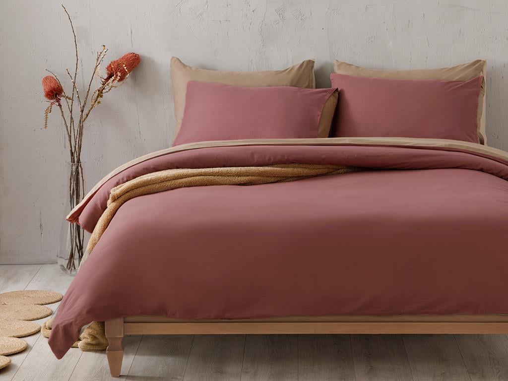 Plain Bumbac Double Person  SET LENJERIE DE PAT 200x220 cm Rose-Khaki