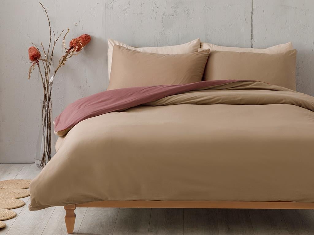 Plain Bumbac Double Person  SET LENJERIE DE PAT 200x220 cm Rose-Khaki