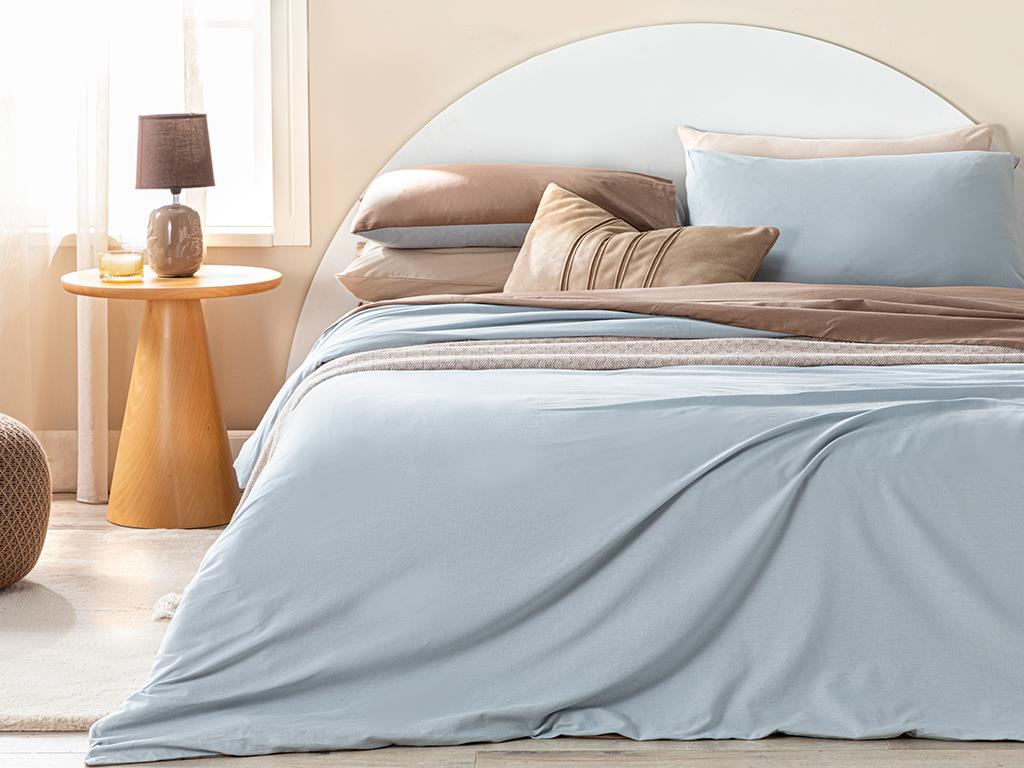 Plain Bumbac Double Person  SET LENJERIE DE PAT 200x220 cm Coffee - Celadon