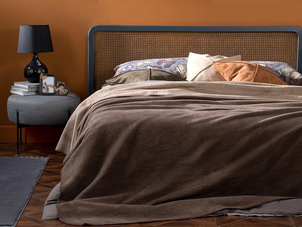 Plain Bumbac Dublu Pătură 200*220 Cm Bej-Cafeniu