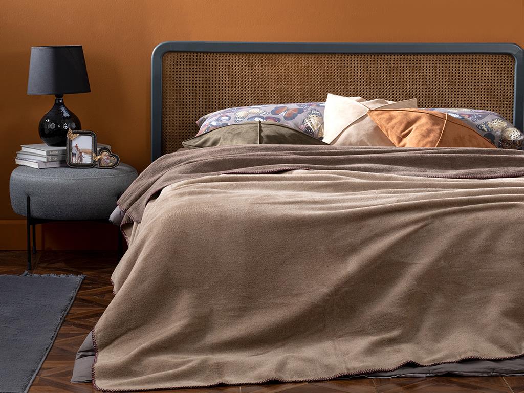 Plain Bumbac Dublu Pătură 200*220 Cm Bej-Cafeniu
