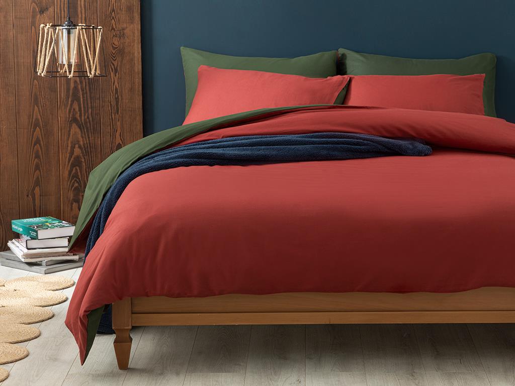 Plain Bumbac For One Person  SET LENJERIE DE PAT 160x220 cm Claret Red-Green