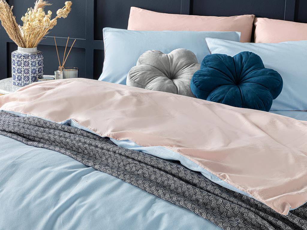 Plain Bumbac For One Person  SET LENJERIE DE PAT 160x220 cm Mavi - Pudra