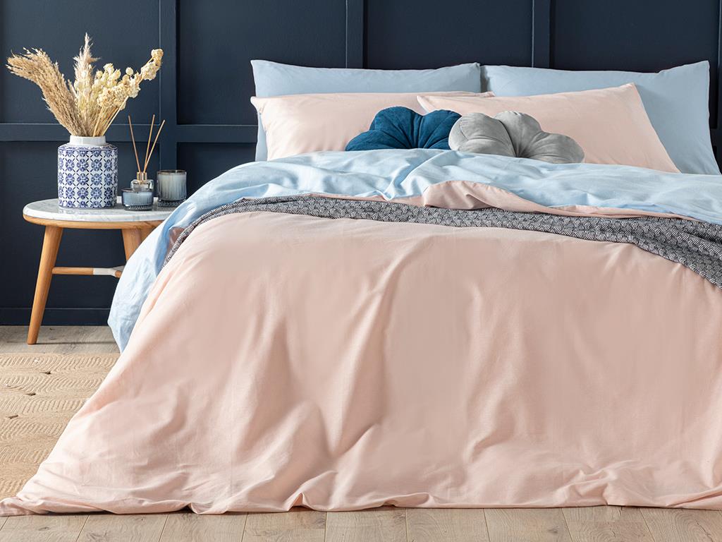 Plain Bumbac For One Person  SET LENJERIE DE PAT 160x220 cm Mavi - Pudra