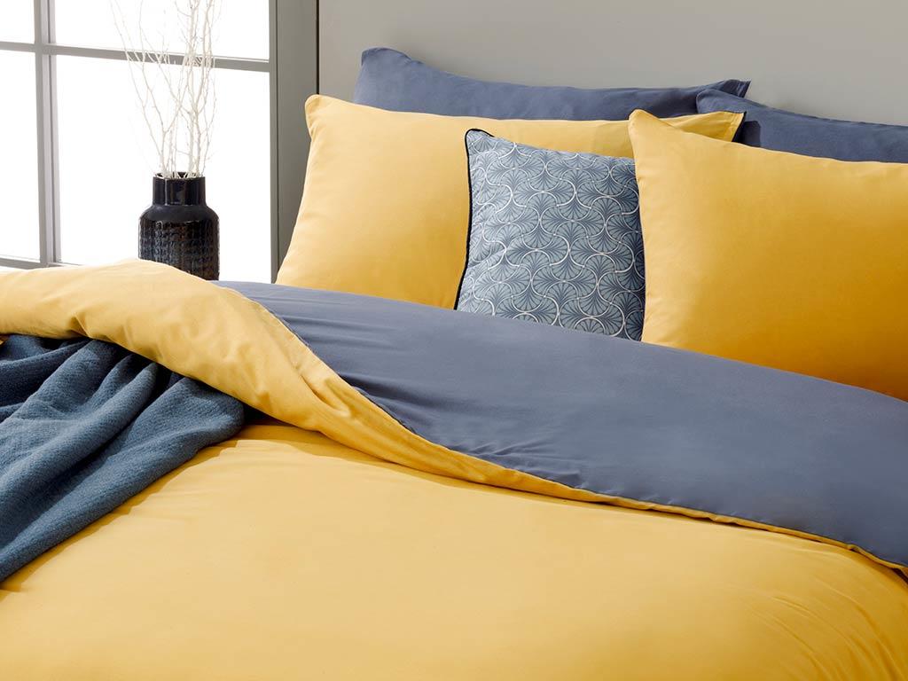 Plain Bumbac For One Person  SET LENJERIE DE PAT 160x220 cm Yellow-NavyBlue