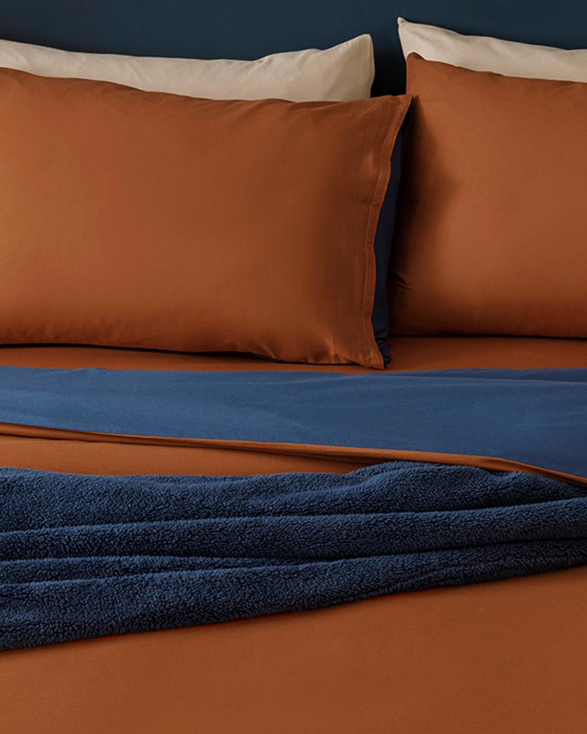 Plain Bumbac King Size Set Lenjerie De Pat 240x220 cm Portocaliu - Albastru