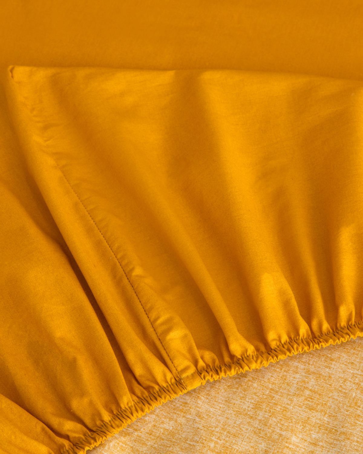 Plain Cottony For One Person Fitted Sheet 100x200 cm Mustard