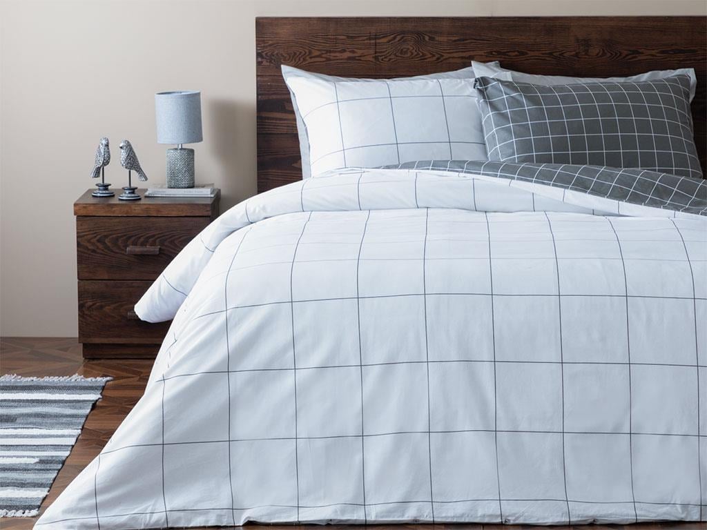 Plain Check Bumbac Dublu Set Lenjerie De Pat 200*220 Cm Antracit