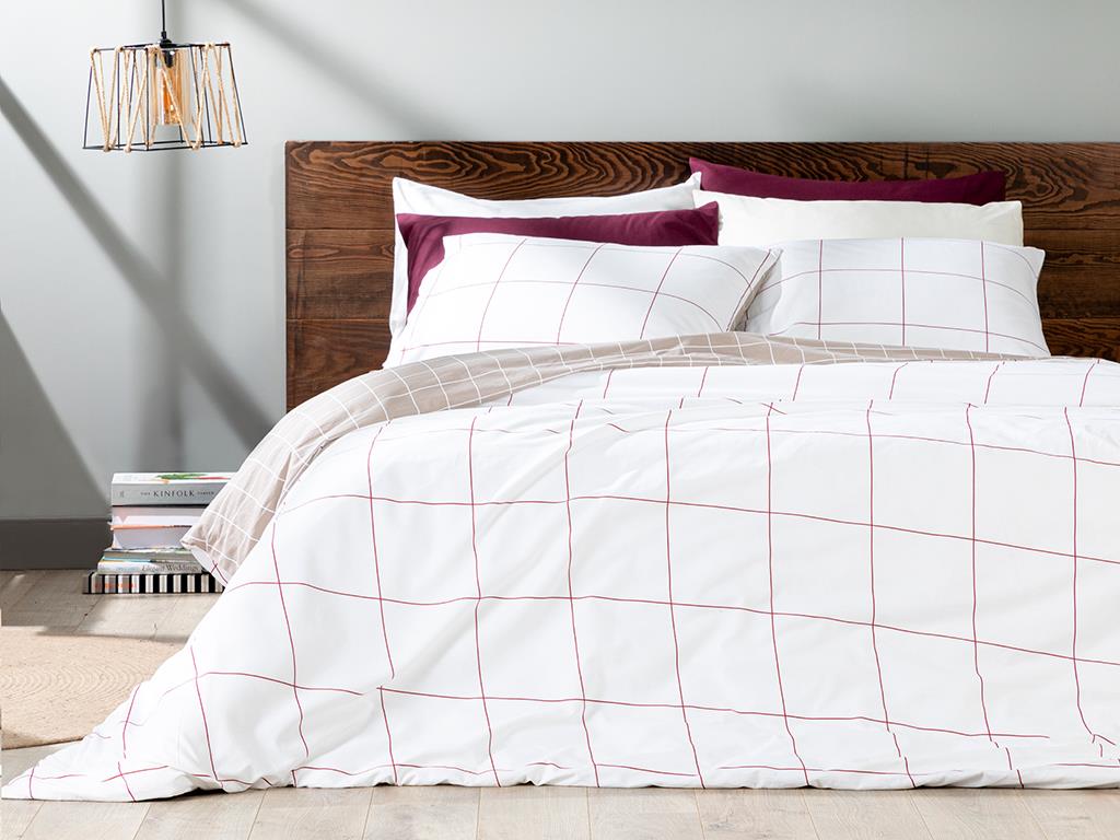 Plain Check Bumbac King Size Set Lenjerie De Pat 240*220 Cm Bej