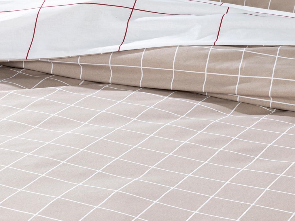 Plain Check Bumbac King Size Set Lenjerie De Pat 240*220 Cm Bej